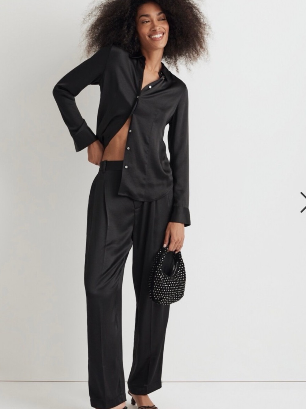 Madewell darted Black Satin Button-Down Shirt - Women - Picture 2 of 9